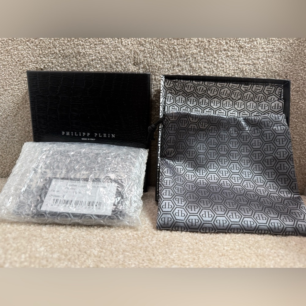 BNWT Philipp Plein Black & White Paisley Leather Credit Cards Holder / Wallet - Picture 15 of 16